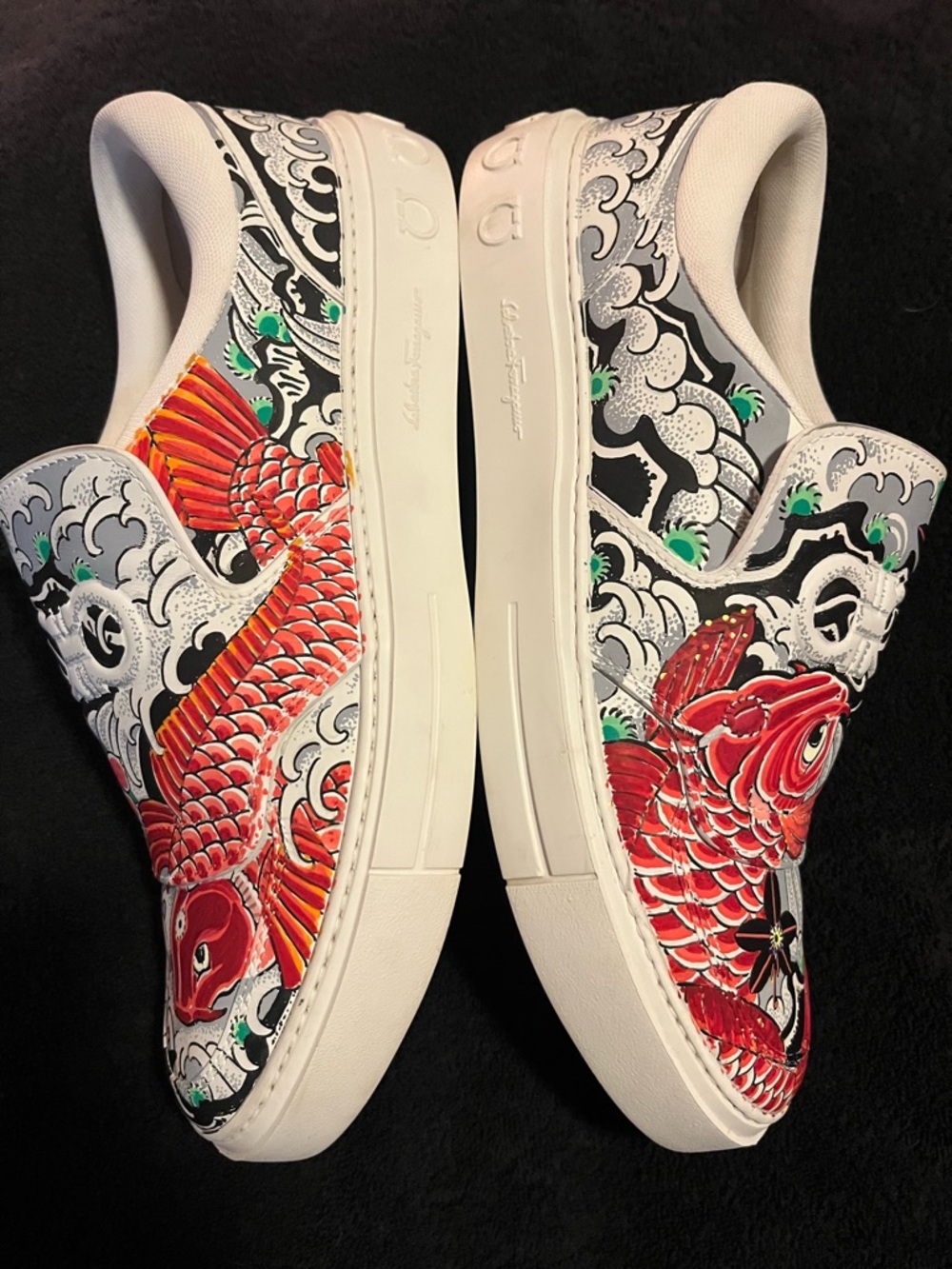 Salvatore Ferragamo/Damien Bart Custom Hand Painted Koi fish Sneakers 1/1 Sz 11 - Picture 3 of 5